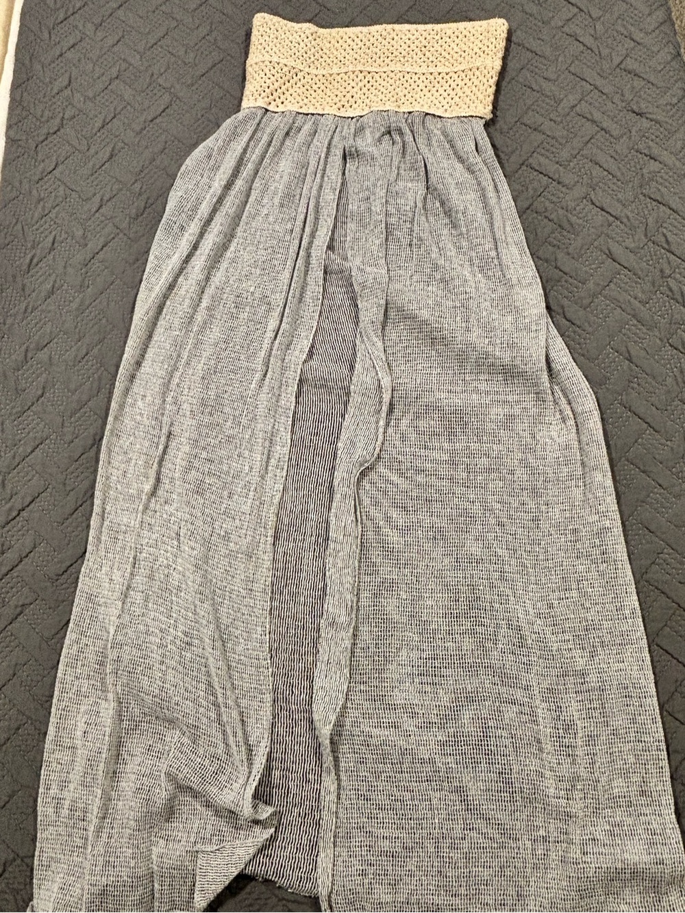 Elan Gray Maxi Swim Coverup with Cream Crochet Top